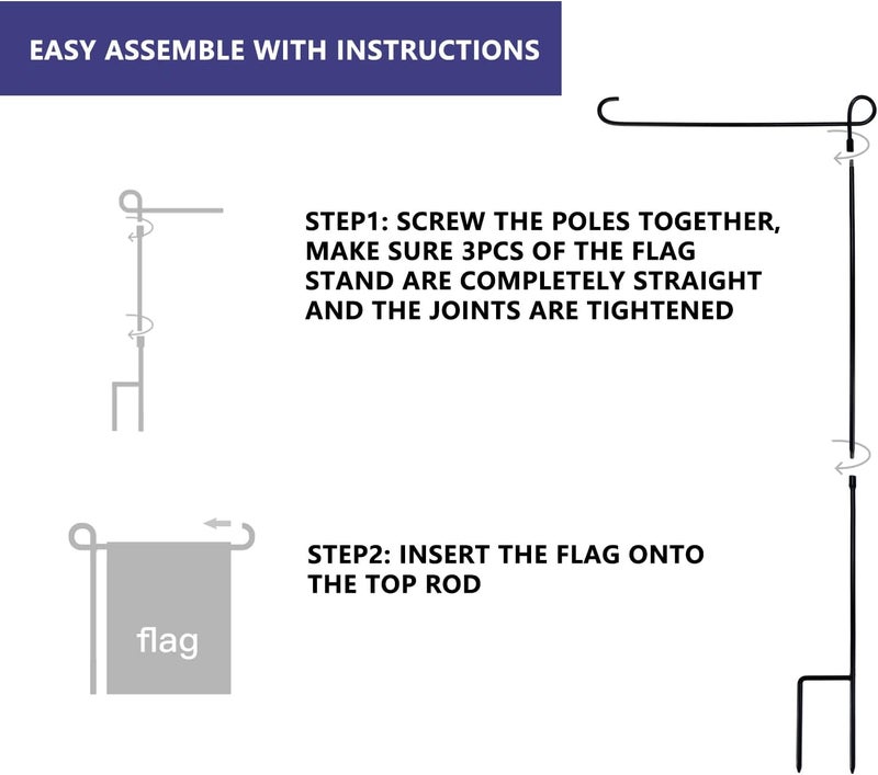 PHITRIC 3PC Garden Flag Holder Stand, Premium Powder-Coated Yard Flag Pole, Weather-Proof Black Metal Flagpole for Winter Garden Flag/Christmas Garden Flag/American Flag/Outdoor Garden Decor - Image 4